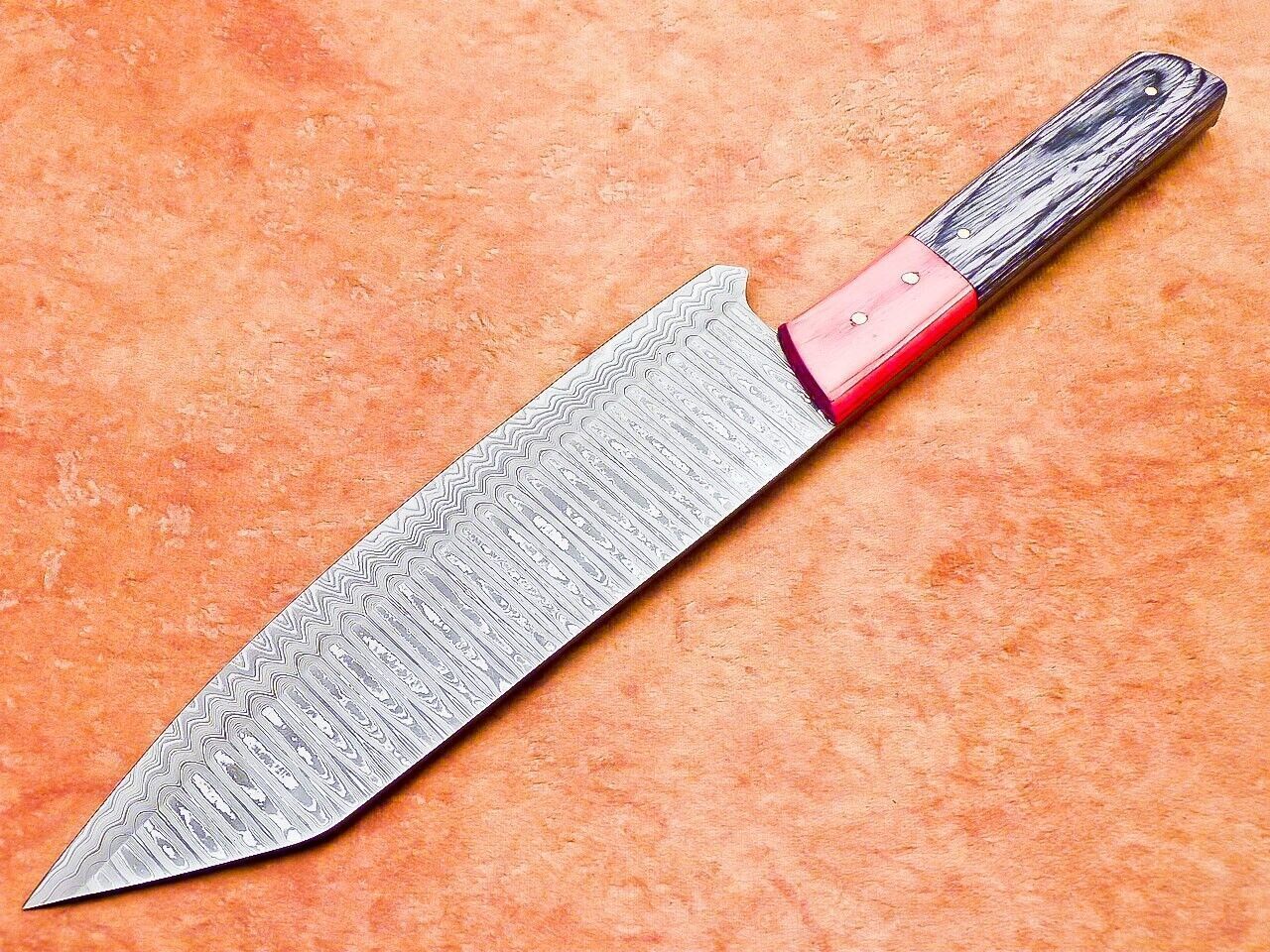 Custom Damascus Culinary Knife  Wooden Grip Chef Knife With Leather Sheath 4