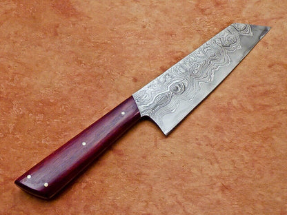 Custom Forged Damascus Kitchen Knife  Wooden Handle 1