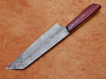 Custom Forged Damascus Kitchen Knife  Wooden Handle 3