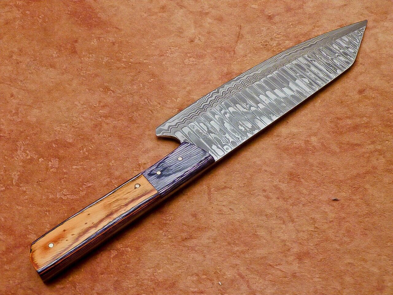 Damascus Steel Cooking Knife  Handcrafted Wood Handle 1