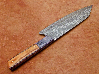 Damascus Steel Cooking Knife  Handcrafted Wood Handle 1