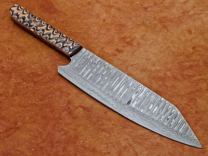 Damascus Steel Blade Kitchen Knife  Handcrafted Wood Handle 1