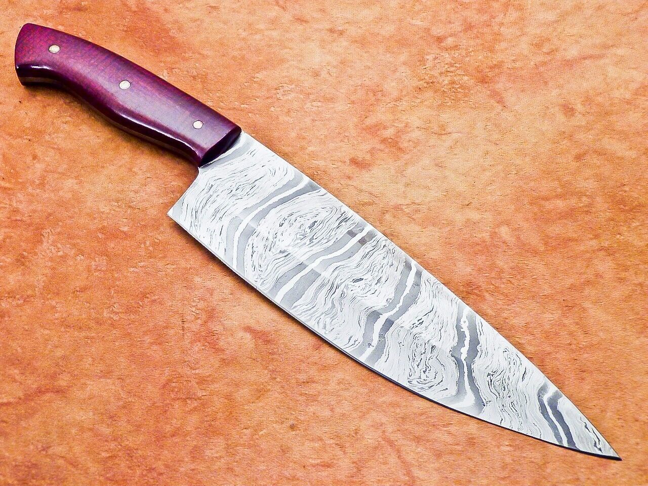 Handmade Kitchen Knife  Forged Damascus Steel With Wood Handle 2