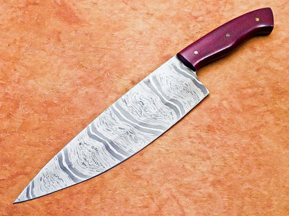 Handmade Kitchen Knife | Forged Damascus Steel with Wood Handle