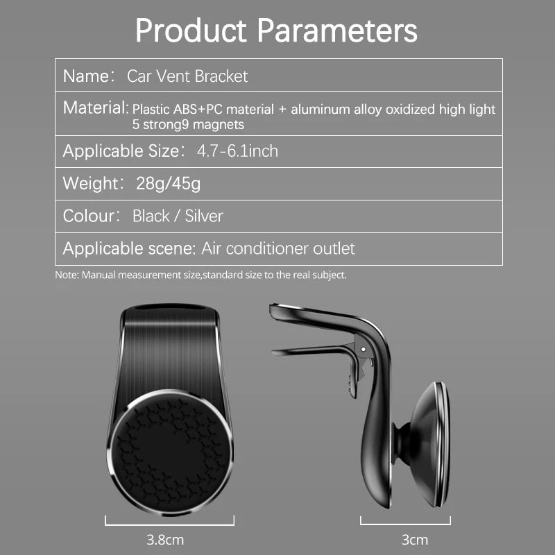 Air Vent Magnetic Car Mount, Strong Magnet Phone Holder, GPS Mobile Stand, Universal In-Car Smartphone Bracket