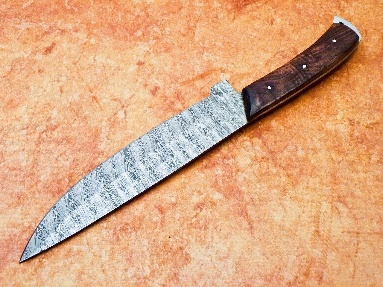 Custom Forged Chef Knife  Damascus Blade  Wood Handle 1