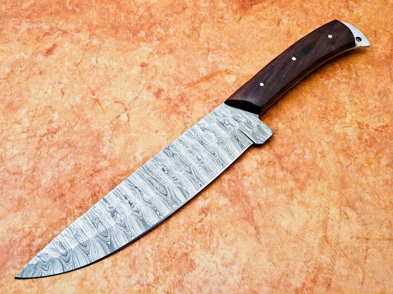 Custom Forged Chef Knife  Damascus Blade  Wood Handle 2