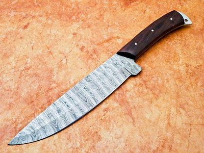 Custom Forged Chef Knife  Damascus Blade  Wood Handle 2