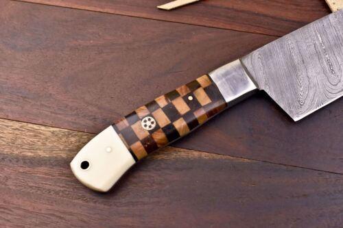 Hand Forged Damascus Steel Chef Knife With Leather Sheath  Professional Kitchen  Hunting Knife 1
