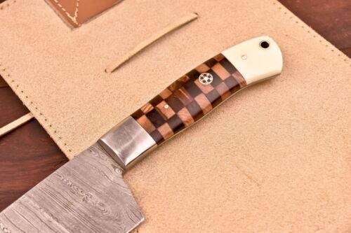 Hand Forged Damascus Steel Chef Knife With Leather Sheath  Professional Kitchen  Hunting Knife 2
