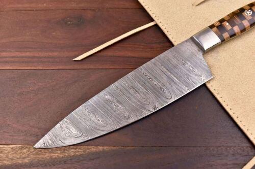 Hand Forged Damascus Steel Chef Knife With Leather Sheath  Professional Kitchen  Hunting Knife 3