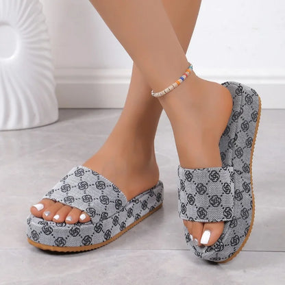 Summer Women Shoes, Floral Platform Slippers for Ladies, Designer Flat Beach Sandals, Outdoor Casual Slip-On Shoes