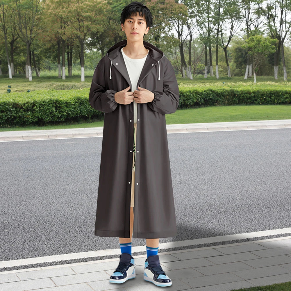 Reusable Adult Long Raincoat, Waterproof, Windproof Material, with Drawstring for Outdoor Travel