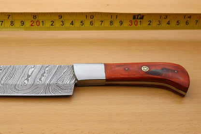 Custom Handmade Damascus Steel Hunting  Camping Knife With Wooden Handle And Sheath 2