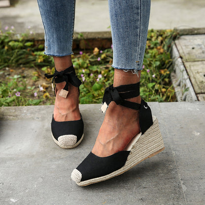 Comfortable Womens Casual Shoes Espadrille Ankle Strap Sandals Breathable Flax Hemp Canvas Slippers 1