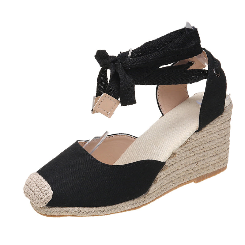 Comfortable Womens Casual Shoes Espadrille Ankle Strap Sandals Breathable Flax Hemp Canvas Slippers 7