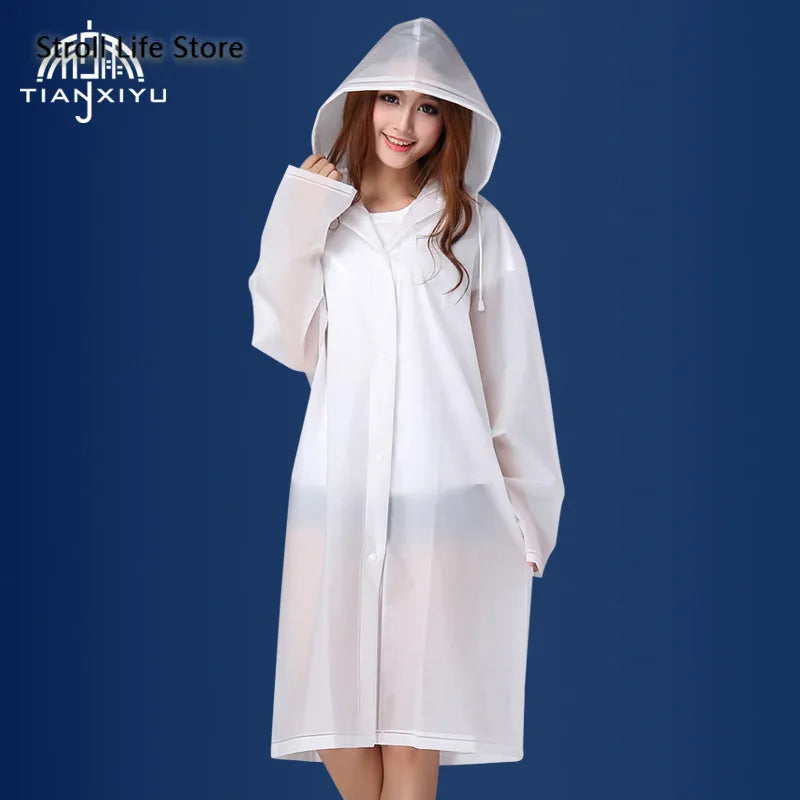 Women's Translucent Rain Poncho, Yellow Waterproof Raincoat, Outdoor Adult Rain Gear, Plastic Suit, Clear Rain Coat
