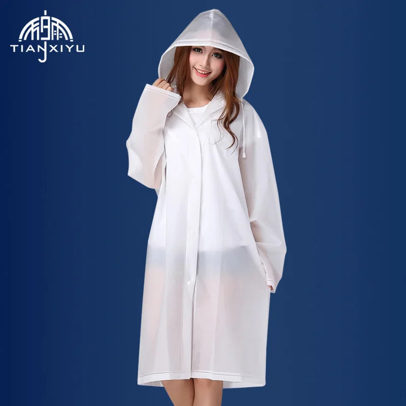Women's Translucent Rain Poncho, Yellow Waterproof Raincoat, Outdoor Adult Rain Gear, Plastic Suit, Clear Rain Coat