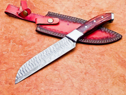 Handmade Damascus Steel Knife | Camping & Skinning Knife with Sheath