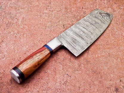12 Custom Handmade Damascus Steel Cleaver Knife  Professional Chef Chopper With Wooden Handle 2