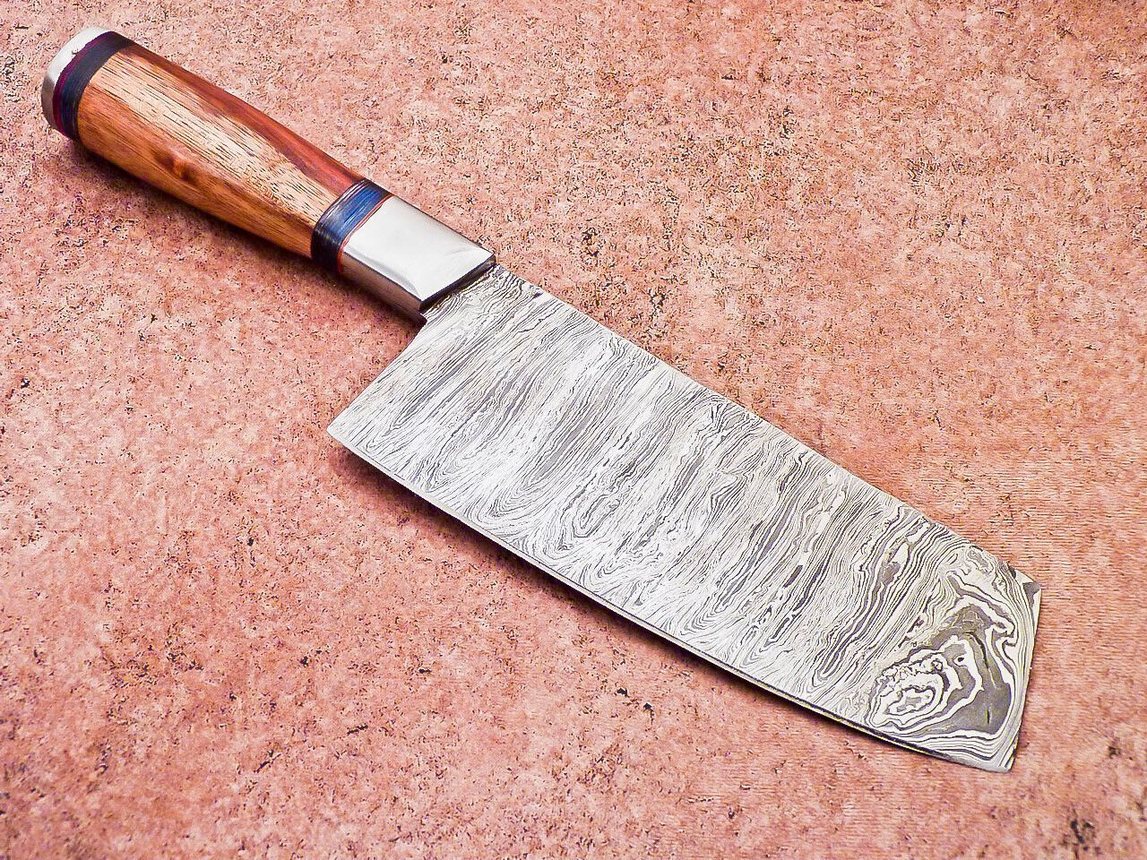 12 Custom Handmade Damascus Steel Cleaver Knife  Professional Chef Chopper With Wooden Handle 3