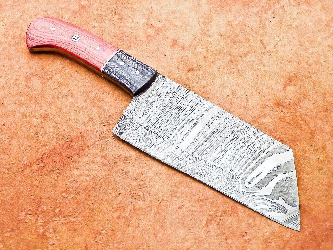Hand Forged Damascus Steel Cleaver Knife with Wooden Handle | 12" Chef Chopper