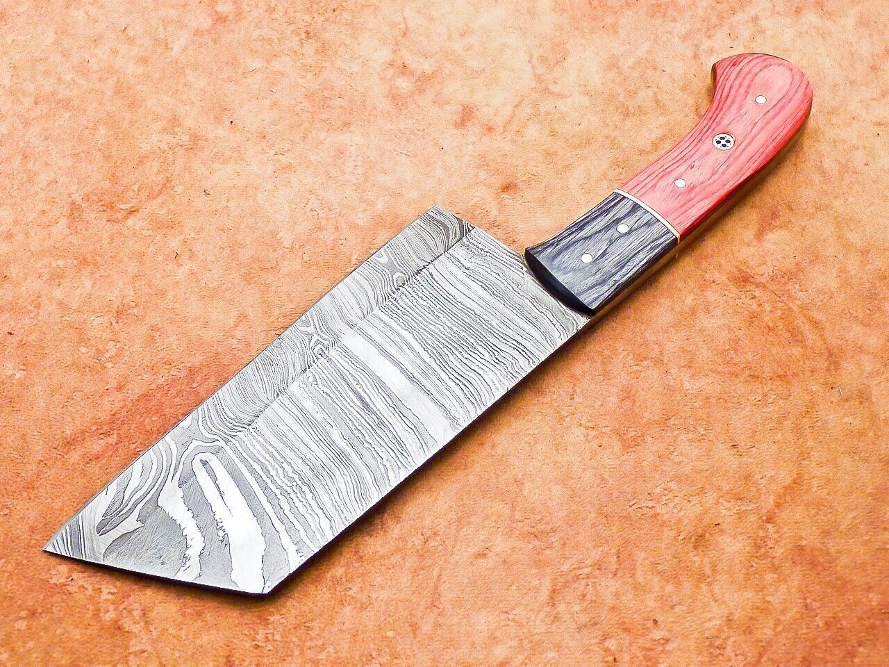 Hand Forged Damascus Steel Cleaver Knife With Wooden Handle  12 Chef Chopper 1