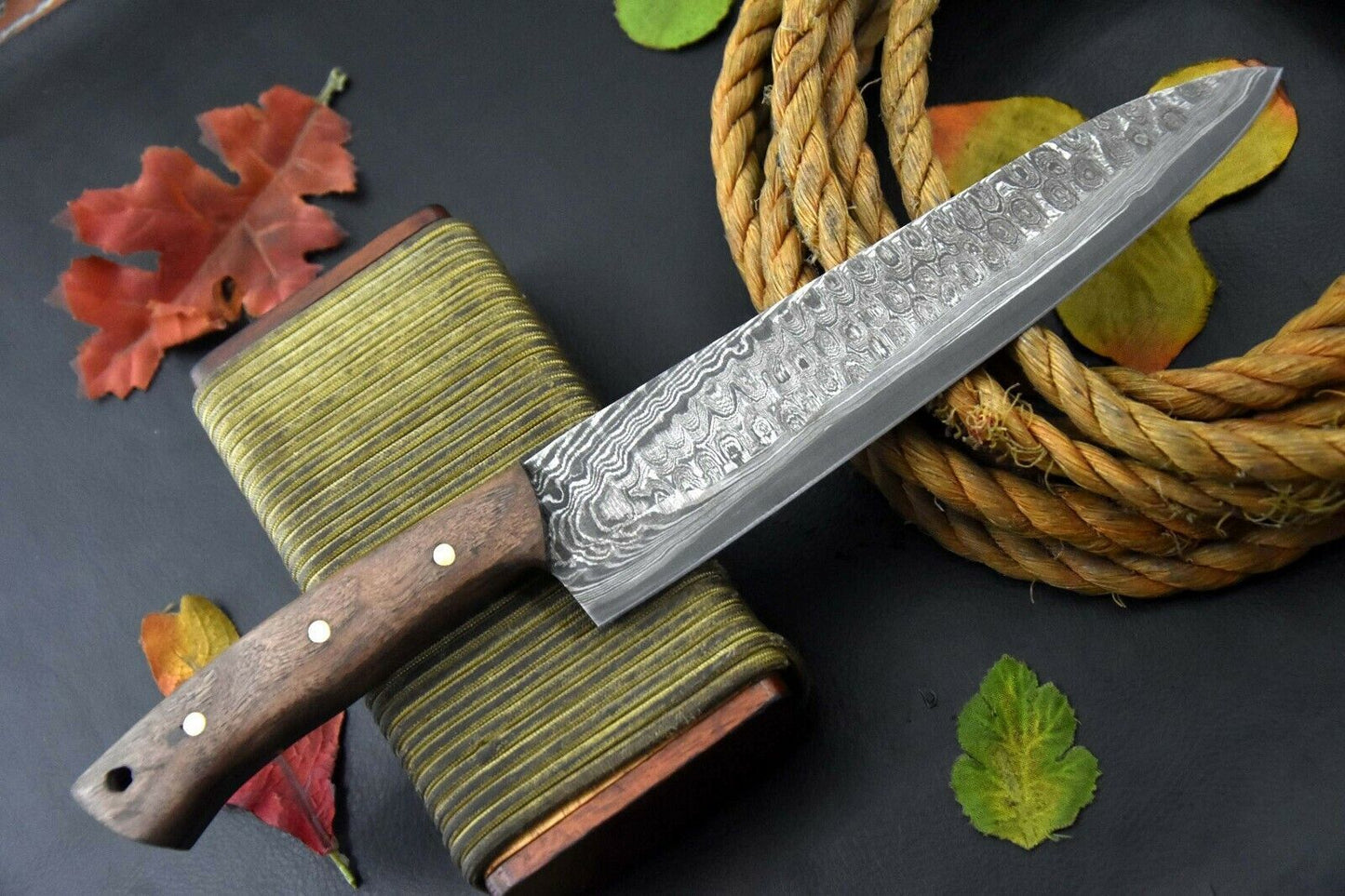 Custom Forged Damascus Steel Chef Knife  Kitchen Knife Wood Handle 2