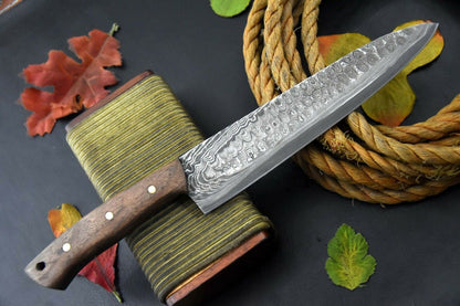 Custom Forged Damascus Steel Chef Knife  Kitchen Knife Wood Handle 2