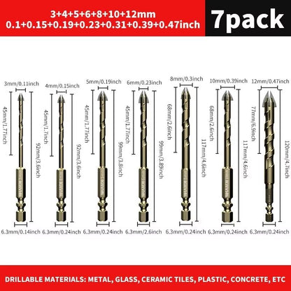 Tungsten Carbide Tile Drill Bit Set  312mm Cross Hex Hard Alloy Bits For Glass Ceramic  Concrete 7