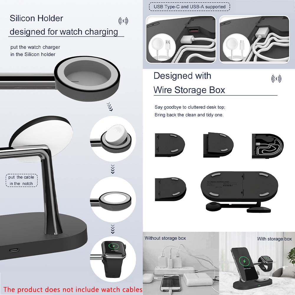 Charging Station for iPhone, Magnetic Wireless Charger, Apple Watch, AirPods Pro