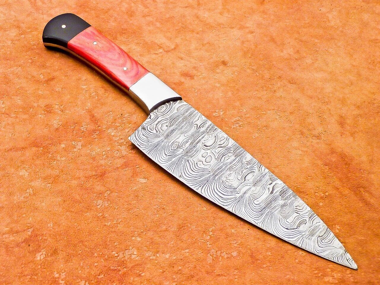 Custom Damascus Kitchen Knife  Professional 12 Inch Hardwood Handle Chef Tool 2
