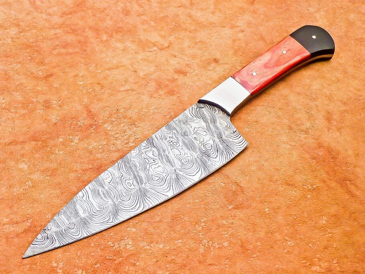 Custom Damascus Kitchen Knife  Professional 12 Inch Hardwood Handle Chef Tool 3