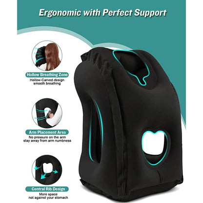 Portable PVC Inflatable Travel Pillow, Chin Support Cushion for Airplane, Car, Office, Comfortable Headrest Nap Pillow