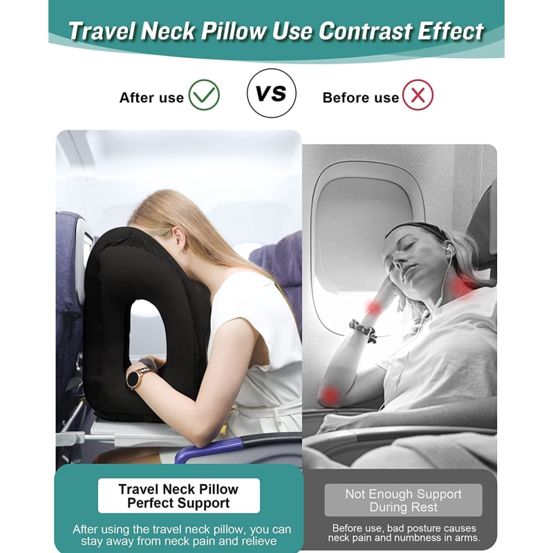 Portable PVC Inflatable Travel Pillow, Chin Support Cushion for Airplane, Car, Office, Comfortable Headrest Nap Pillow
