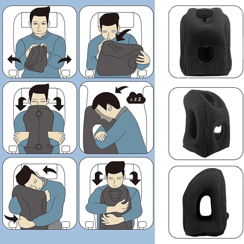 Portable PVC Inflatable Travel Pillow, Chin Support Cushion for Airplane, Car, Office, Comfortable Headrest Nap Pillow