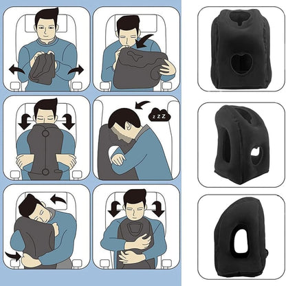 Portable PVC Inflatable Travel Pillow, Chin Support Cushion for Airplane, Car, Office, Comfortable Headrest Nap Pillow