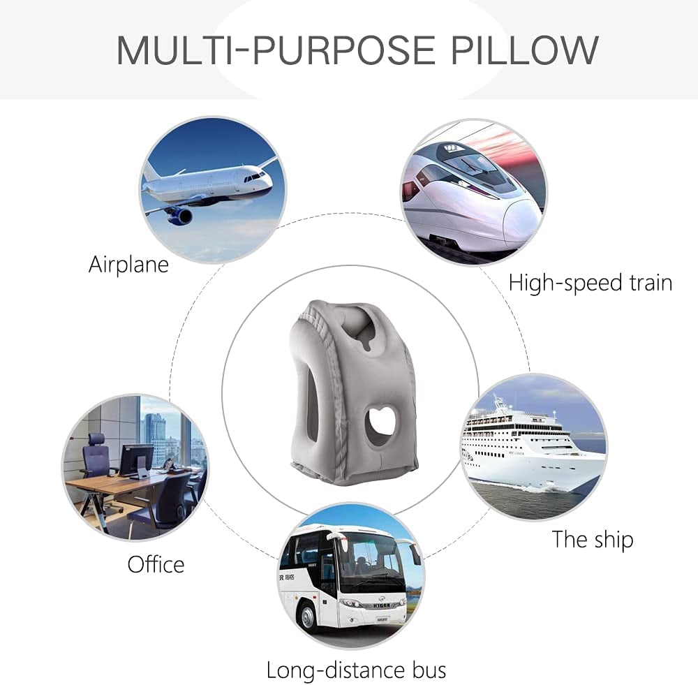 Portable PVC Inflatable Travel Pillow, Chin Support Cushion for Airplane, Car, Office, Comfortable Headrest Nap Pillow