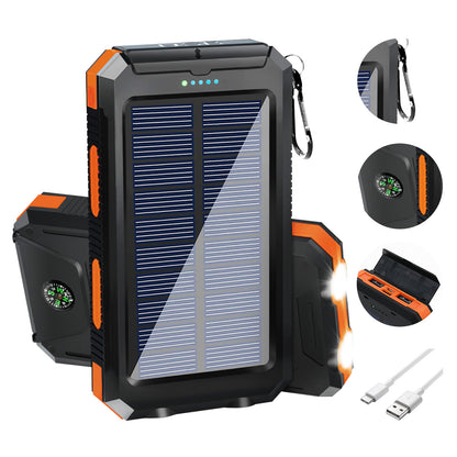 Portable Solar Power Bank, Dual USB Waterproof Solar Charger, Outdoor Flashlight, Phone Power Backup for Smartphones