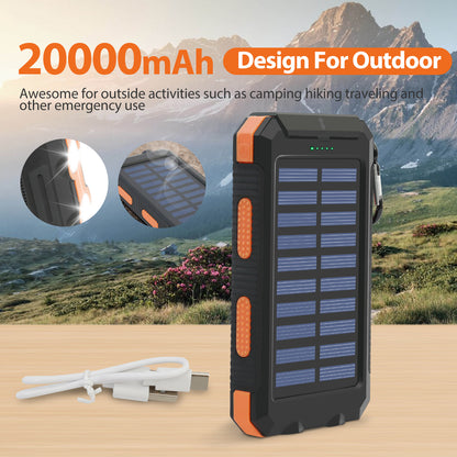 Portable Solar Power Bank, Dual USB Waterproof Solar Charger, Outdoor Flashlight, Phone Power Backup for Smartphones