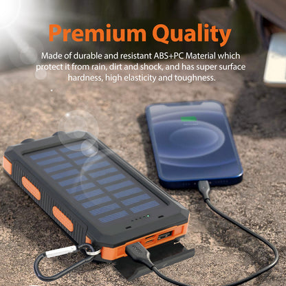 Portable Solar Power Bank, Dual USB Waterproof Solar Charger, Outdoor Flashlight, Phone Power Backup for Smartphones