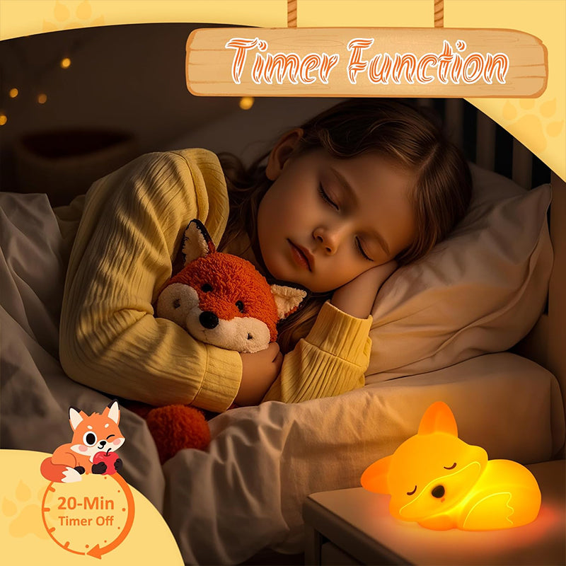 Squishy Silicone Fox Night Light, Rechargeable Dimmable Bedside Lamp with Timer, Novelty Touch Nightlight