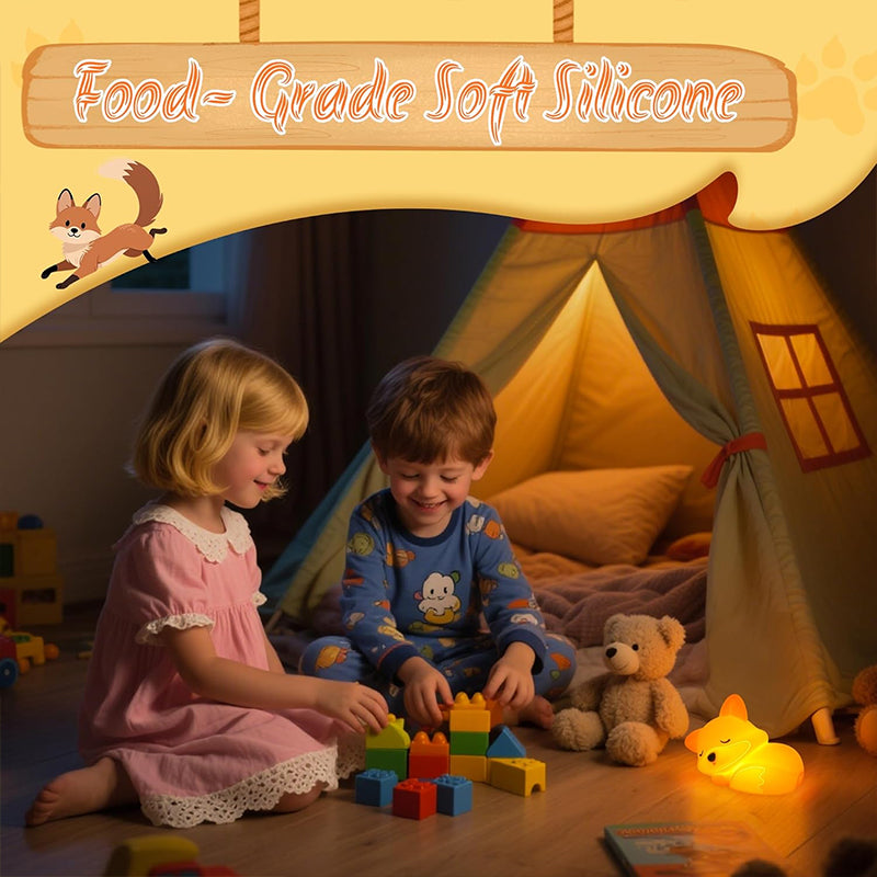 Squishy Silicone Fox Night Light, Rechargeable Dimmable Bedside Lamp with Timer, Novelty Touch Nightlight