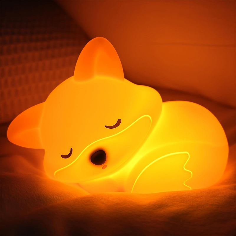 Squishy Silicone Fox Night Light, Rechargeable Dimmable Bedside Lamp with Timer, Novelty Touch Nightlight