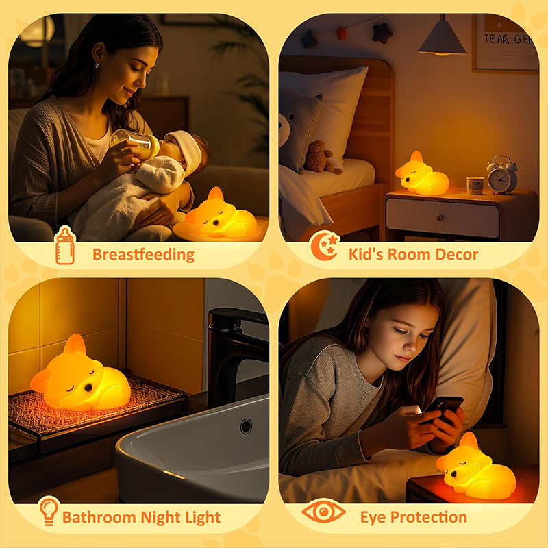 Squishy Silicone Fox Night Light, Rechargeable Dimmable Bedside Lamp with Timer, Novelty Touch Nightlight