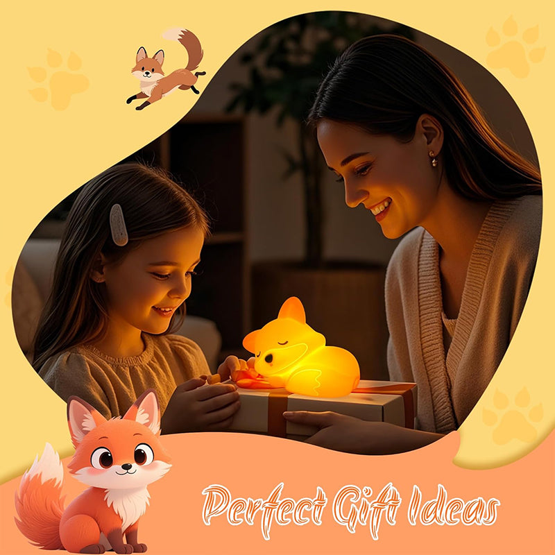 Squishy Silicone Fox Night Light, Rechargeable Dimmable Bedside Lamp with Timer, Novelty Touch Nightlight