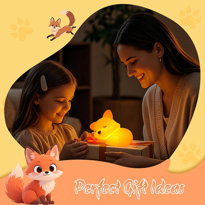 Squishy Silicone Fox Night Light, Rechargeable Dimmable Bedside Lamp with Timer, Novelty Touch Nightlight