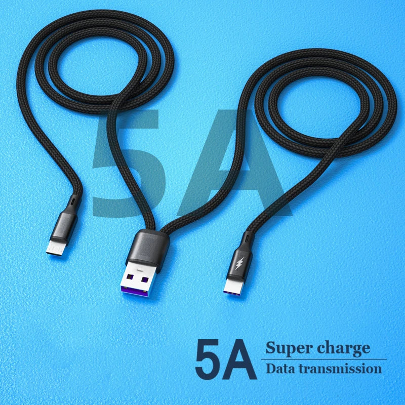 Data Cable Type C Micro Fast Charging Cable Y Splitter Fast Charging Cable for almost all latest Smartphones Wire Cords