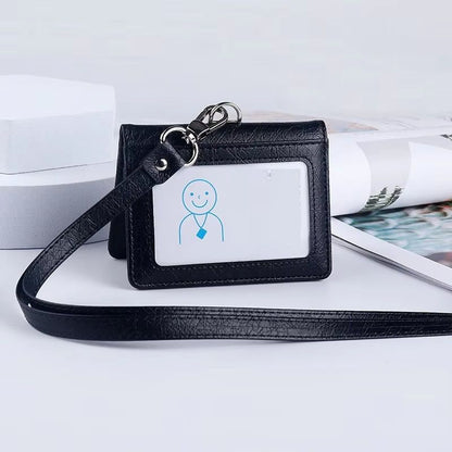 Luxury Leather Card Holder, Multi Card Case for Men, Business Credit ID Card Holder with Neck Lanyard, Office Essentials
