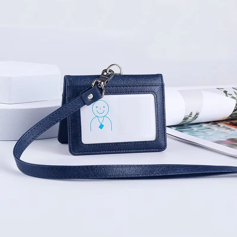 Luxury Leather Card Holder Multi Card Case For Men Business Credit ID Card Holder With Neck Lanyard 2